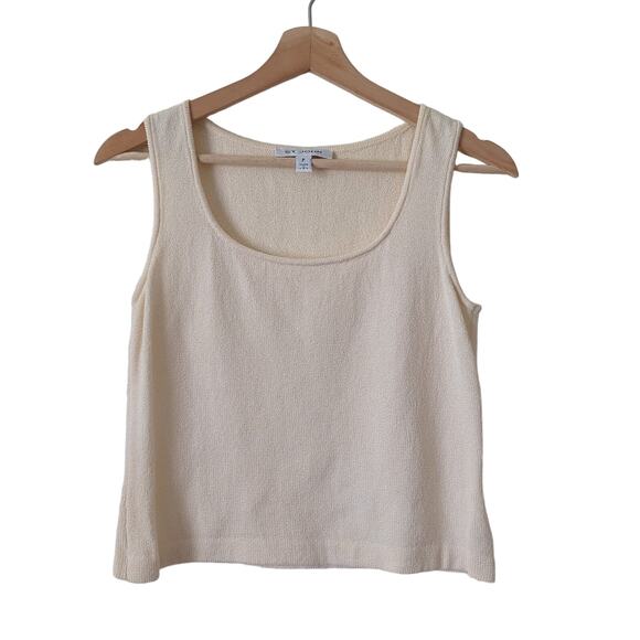 St. John Womens Tank Top Sleeveless Blouse Santan Knit Cream Crop Size P Small - Picture 1 of 4